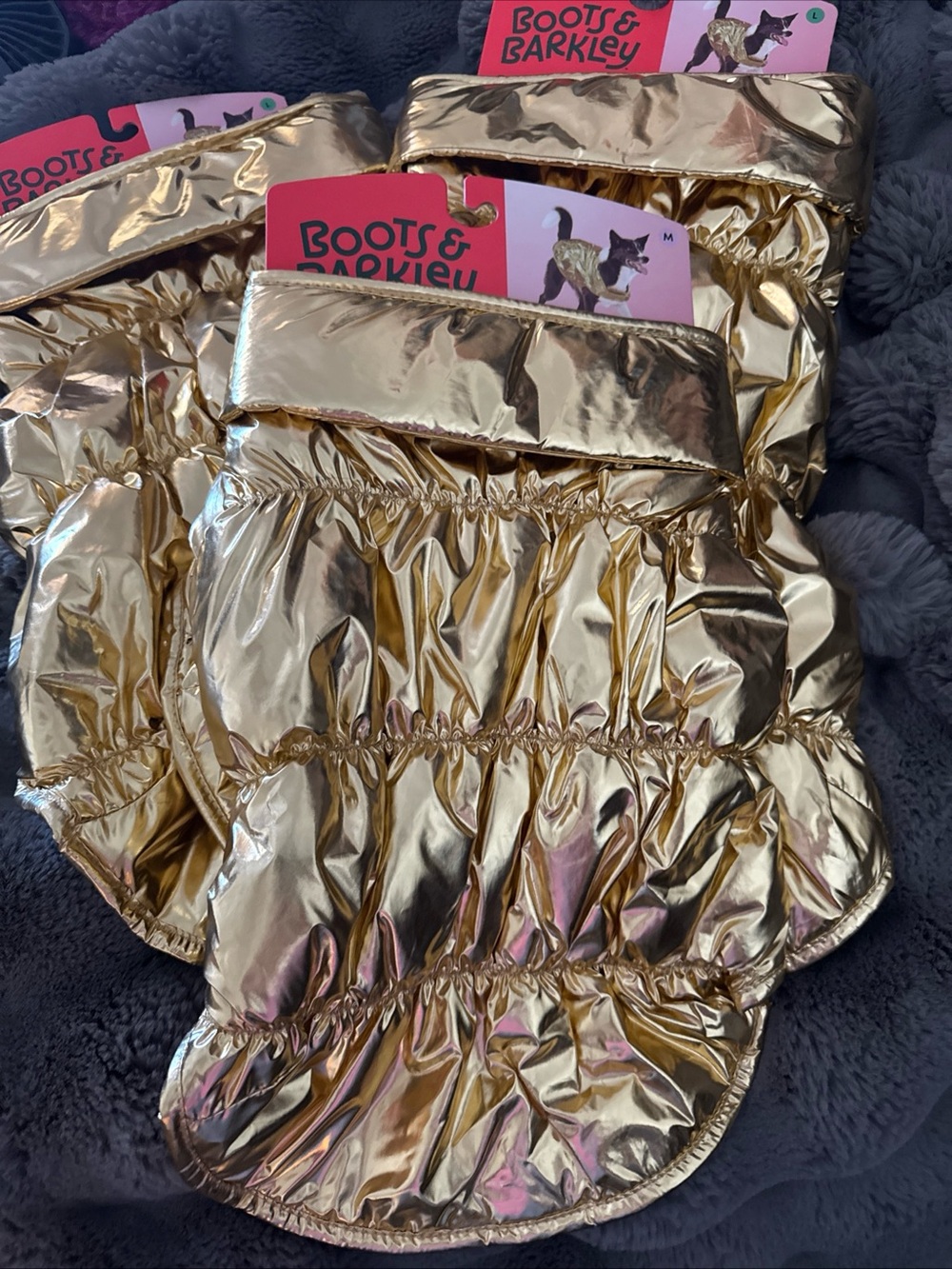Boots & Barkley Gold Metallic Puffer Dog Coat Hat - Shiny Gold Accessory large